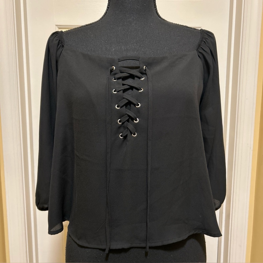 Active USA Black Lace-Up Blouse